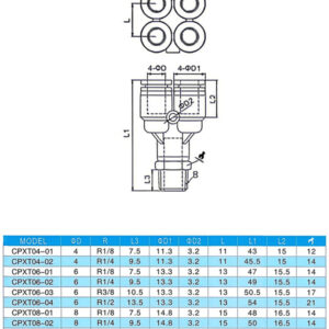 CPXT Threaded Y 5-Port Pneumatic Push Fitting