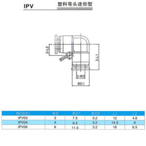 IPV Series Plastic Mini Pneumatic Push‑in Elbow Fitting